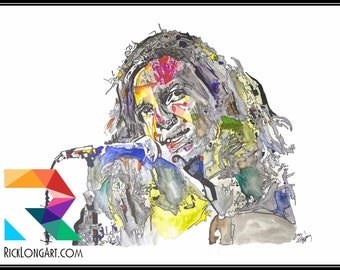 Eddie Vedder Watercolor Portrait Art Print, Seattle Grunge Legend