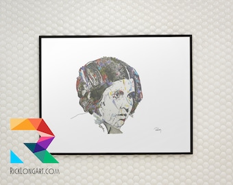 Princess Leia Watercolor Portrait Print, Star Wars Art