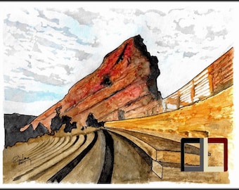 Red Rocks Amphitheater Watercolor Print, Colorado Art