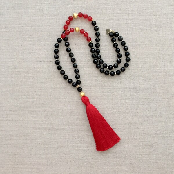 SALE - Red & Black Gameday Tassel Necklace