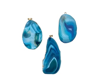Blue Agate Slice Pendants