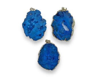 Deep Blue Druzy Agate Pendants
