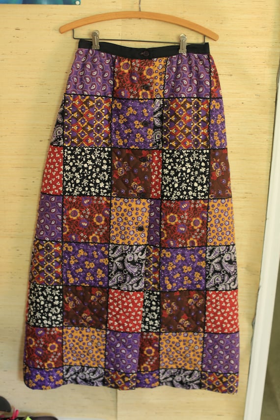 1970s quilt skirt, 70's patchwork skirt, 70s prair