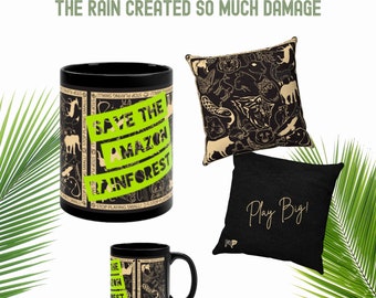 Recaudación de fondos: Save the Amazon Rainforest- Mug & Faux Suede Spirit Animal Square Pillow, 'Stop Playing Small, Play Big' de Daniella Platt