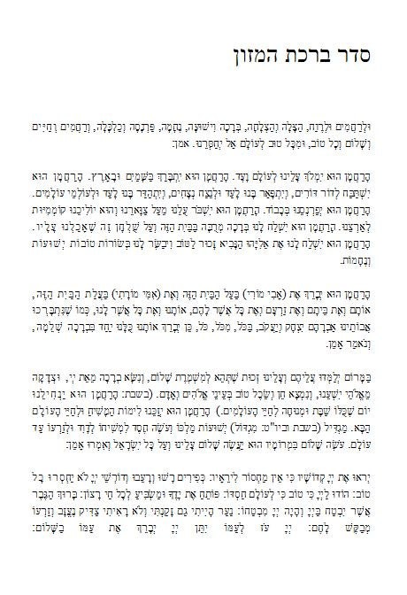 Birkat Hamazon for Weekdays | Prayer After Meals | Benching - in Hebrew ...