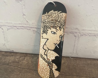 Hand painted anime mini skateboard keychain