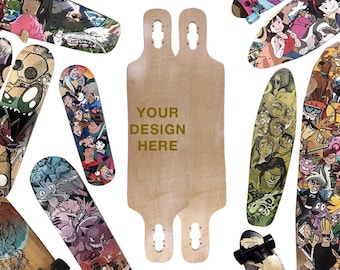 Longboard Deck Drop Through Double Kick personalizzato da 39" dipinto a mano o completo