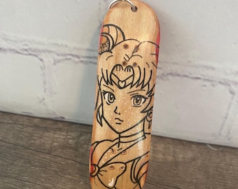 Hand painted anime mini skateboard keychain