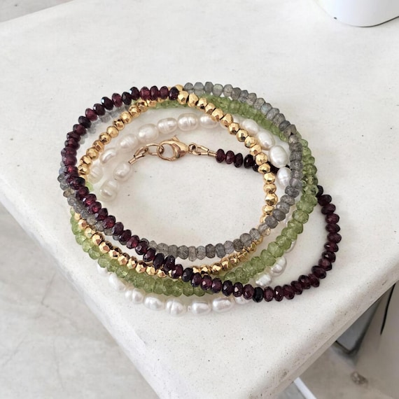 Multi gemstone wrap bracelet, boho bracelet, five wrap bracelet, long necklace