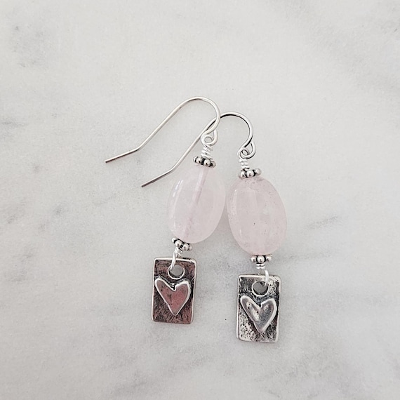 Rose quartz and sterling silver earrings, beach boho earrings, summer jewelry