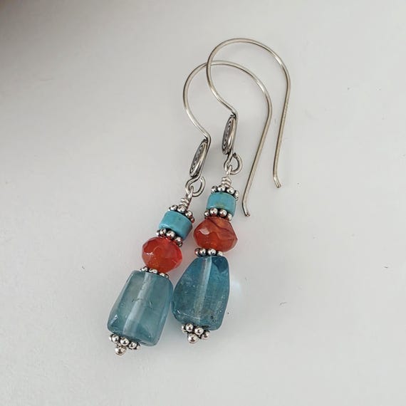 Carnelian and apatite dangle earrings, southwest style, boho jewelry, gift for her
