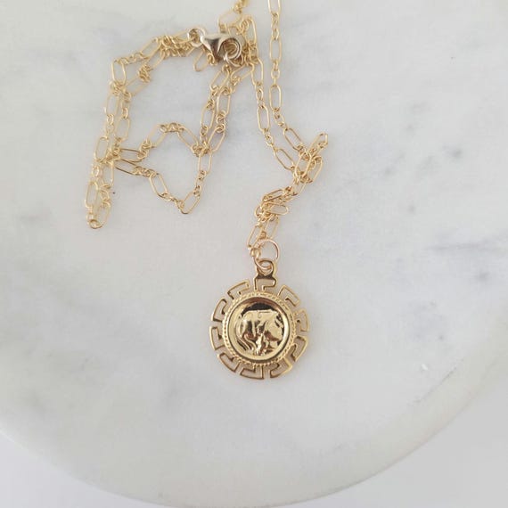 Gold filled roman coin necklace, trendy jewelry, gold necklace