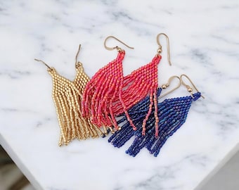Beaded fringe earrings, boho earrings, everyday casual jewelry