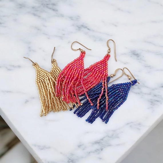 Beaded fringe earrings, boho earrings, everyday casual jewelry