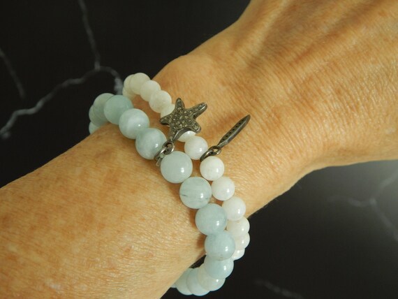 Moonstone stretch bracelet with pave diamond spike charm, stacking bracelet, boho chic, boho luxe bracelet