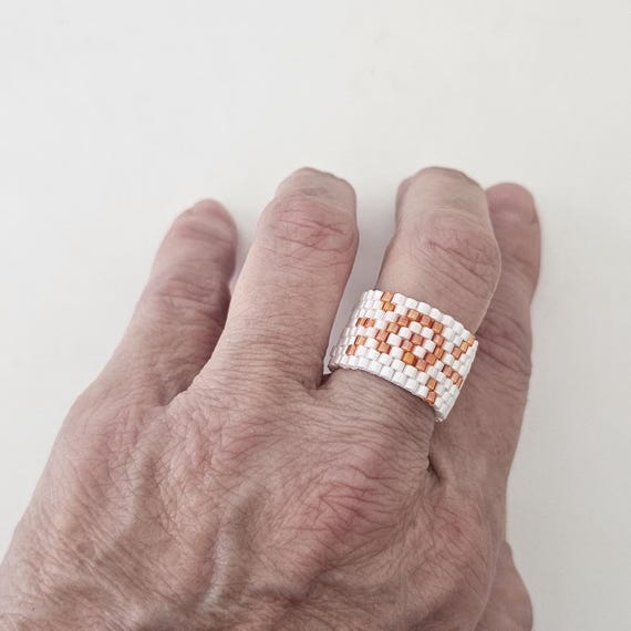 Peyote stitch seed bead ring, boho ring, gift for her, boho jewelry, cigar ring