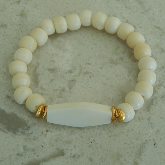Bone bead bracelet with gold plated spacers, summer bracelet