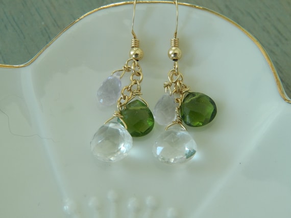 Clear quartz and amethyst earrings, gold filled, gemstone earrings, gift for her, OOAK