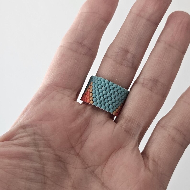 Peyote stitch seed bead ring, gift for her, boho jewelry, cigar ring image 8