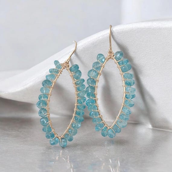 Apatite marquis shape earrings, gift for her, dangle earrings, modern style jewelry, aqua blue gemstone