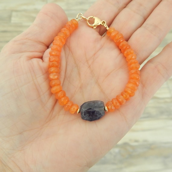 Carnelian and iolite bracelet, statement jewelry, gift for her
