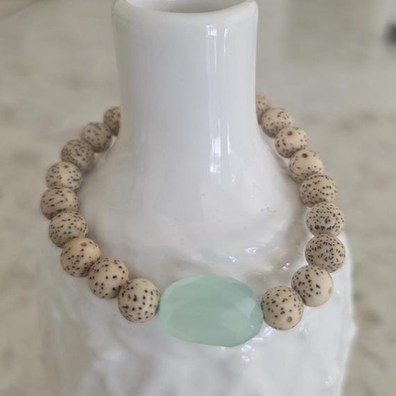Lotus seed and blue chalcedony bracelet, summer jewelry, everyday jewelry