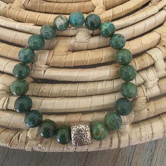 Kingman turquoise with sterling silver bead bracelet, southwest jewelry