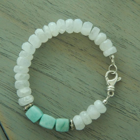 Moonstone and amazonite bracelet, statement jewelry, jewelry for spring