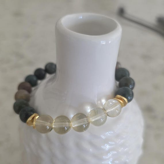 Jasper and Citrine Beaded Bracelet, Gold Vermeil Accents, Boho Stackable
