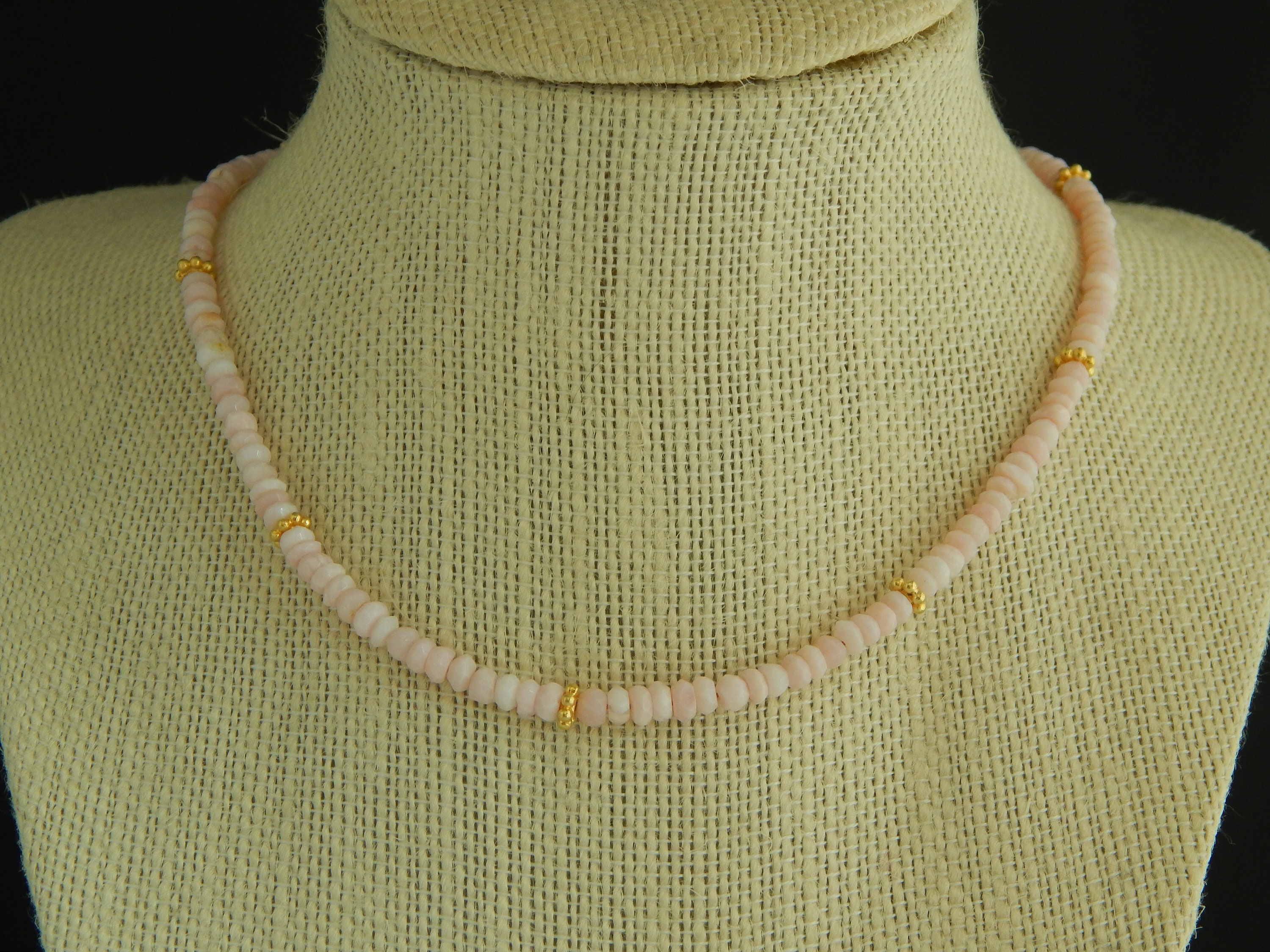Pink opal choker with gold vermeil daisy spacers, boho necklace, beaded