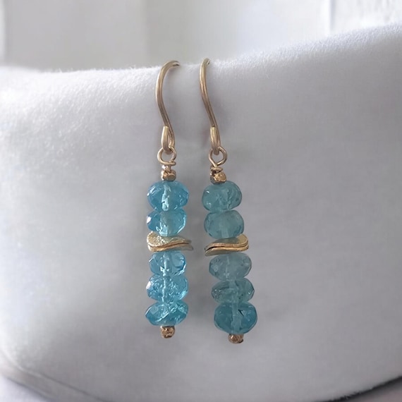 Apatite bar earrings, gift for her, dangle earrings, modern style jewelry, blue gemstone