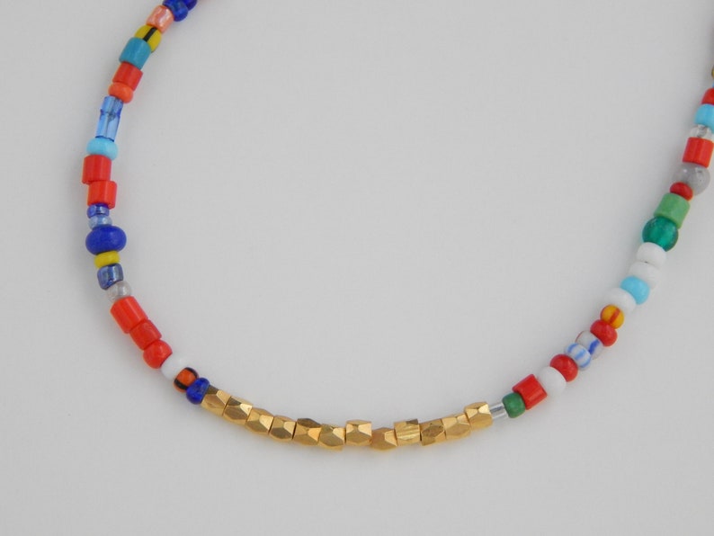 Dainty Colorful Glass Seed Bead Necklace With Brass Beads Etsy