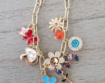 Multi charm 18kt gold plated bracelet , boho bracelet, trendy jewelry