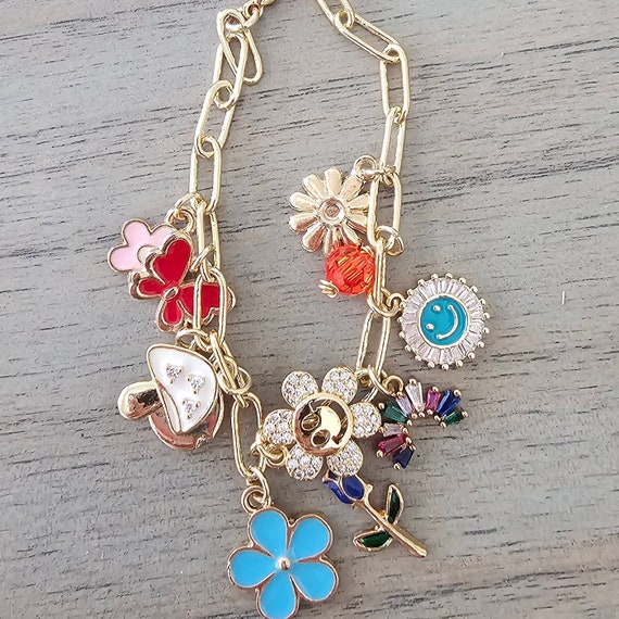 Multi charm 18kt gold plated bracelet , boho bracelet, trendy jewelry