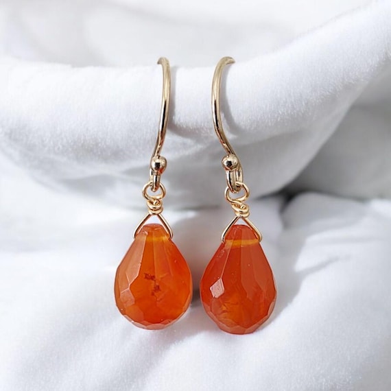 Carnelian briolette dangle earrings, leverback earrings, boho jewelry, gift for her