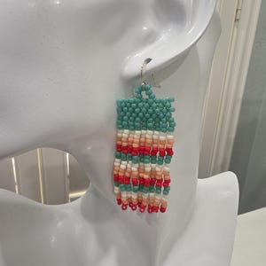 Beaded fringe earrings, boho earrings, southwest style earrings