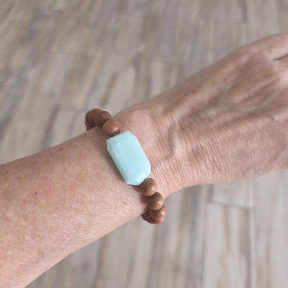 Sandalwood and blue opal bracelet, summer jewelry, stackable bracelet
