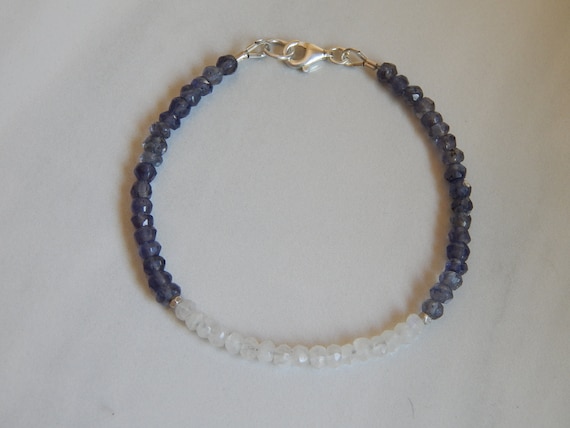 Blue iolite and moonstone gemstone bracelet, dainty bracelet, rondelle gemstone