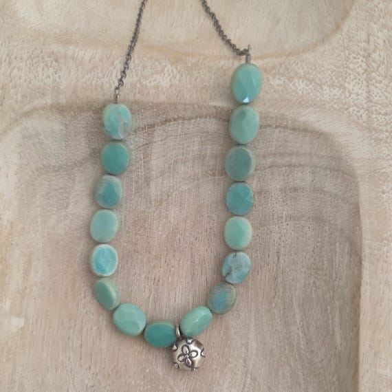Green agate necklace with sterling silver charm