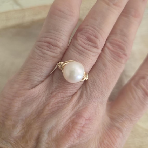 Freshwater pearl wire wrapped ring, wedding jewelry