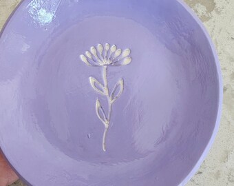 Handmade stamped ring dish, dandelion design, jewelry storage dish, trinket tray