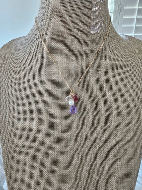 Multi gemstone cluster necklace, layering necklace, boho necklace