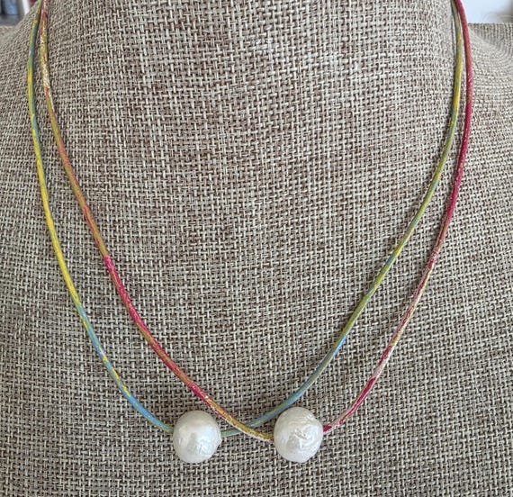 Freshwater pearl with color splash leather, beachy chic