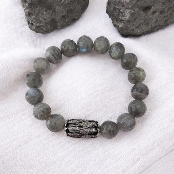 Labradorite and Pave Diamond Bracelet, Jewelry for Everyday Wear, Gift for Her