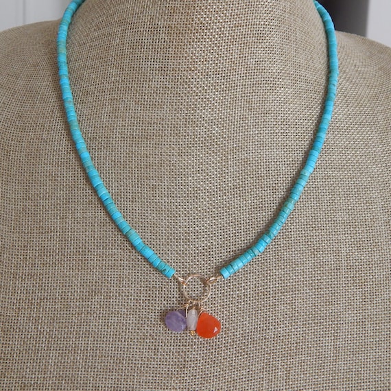 Turquoise and multigemstone necklace, boho necklace, layering jewelry, southwest style
