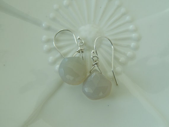 Gray chalcedony briolette dangle earrings, sterling silver earwires, boho jewelry, gift for her