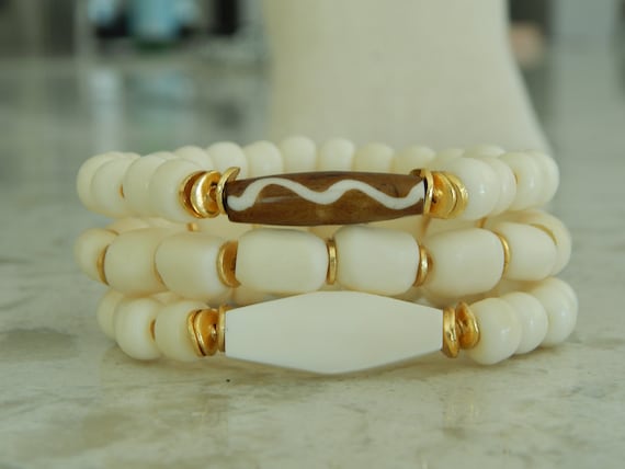 Bone bead summer bracelet, beach boho jewelry, stacking bracelets, boho luxe jewelry, neutral,