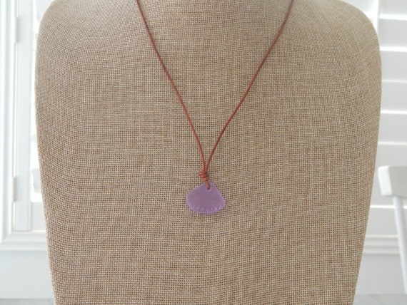 Seaglass seashell pendant leather necklace, beachy boho style, beach chic necklace