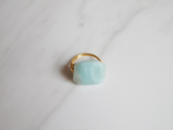 Wire wrapped amazonite gemstone ring