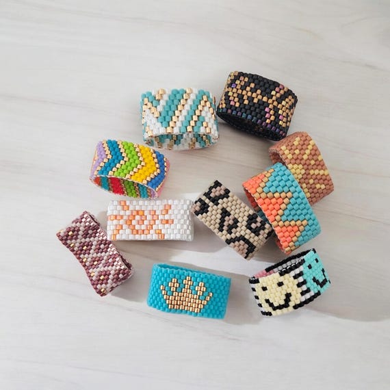 Peyote stitch seed bead ring, gift for her, boho jewelry, cigar ring